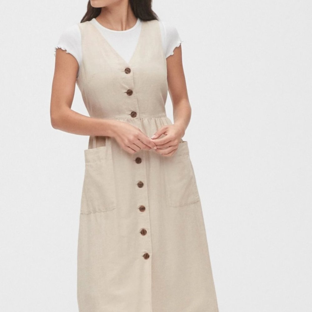 Button-Front Midi Dress